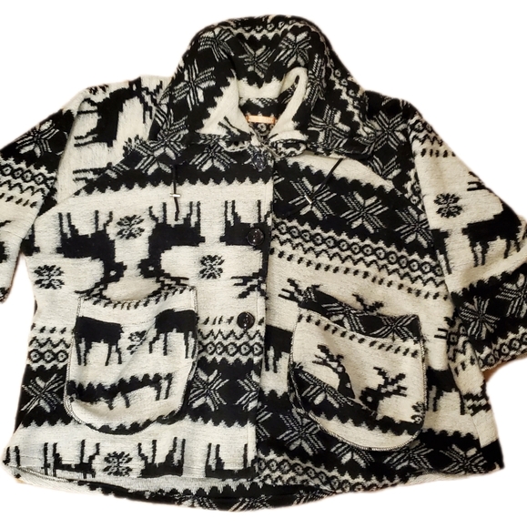 Labass Sweaters - Vintage Labass Holiday Reindeer Oversized Lana Wool Cardigan Sweater 3XL 4XL